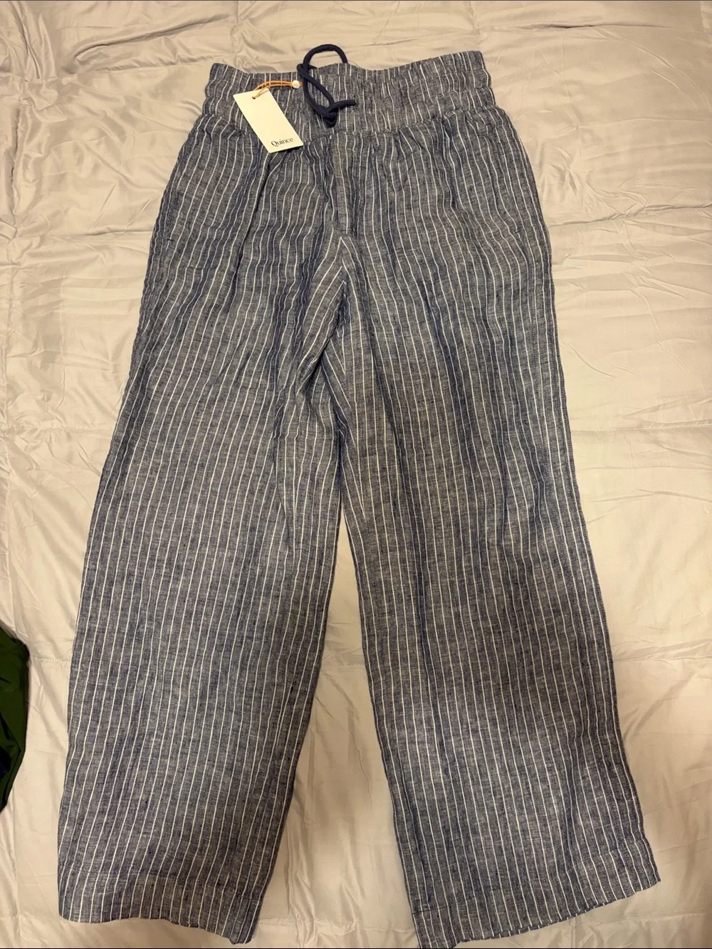 Woman’s Blue Pinstripe Linen Blend Drawstring Pants